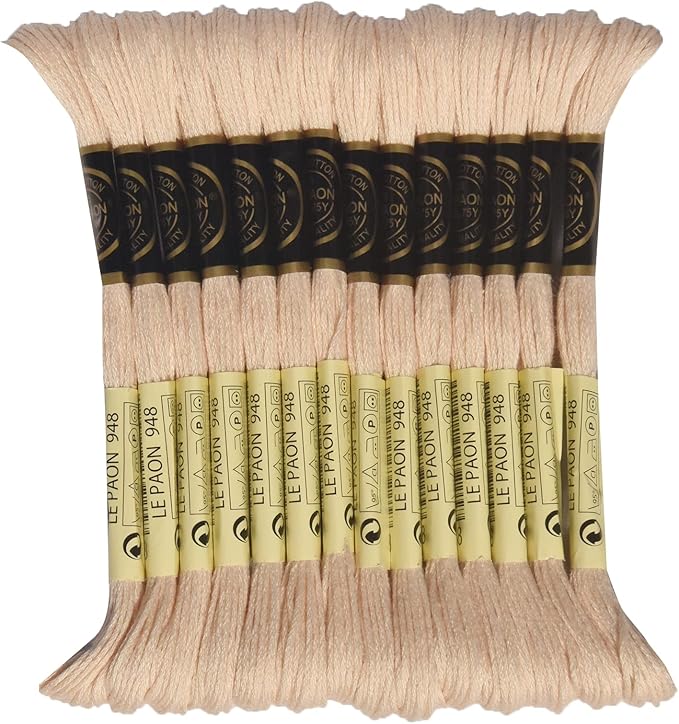 LE PAON Embroidery Floss, 14-Pack Six Strands 100% Long Staple Cotton Embroidery Thread, 8.7-Yard，Color Number：948, Very Light Peach