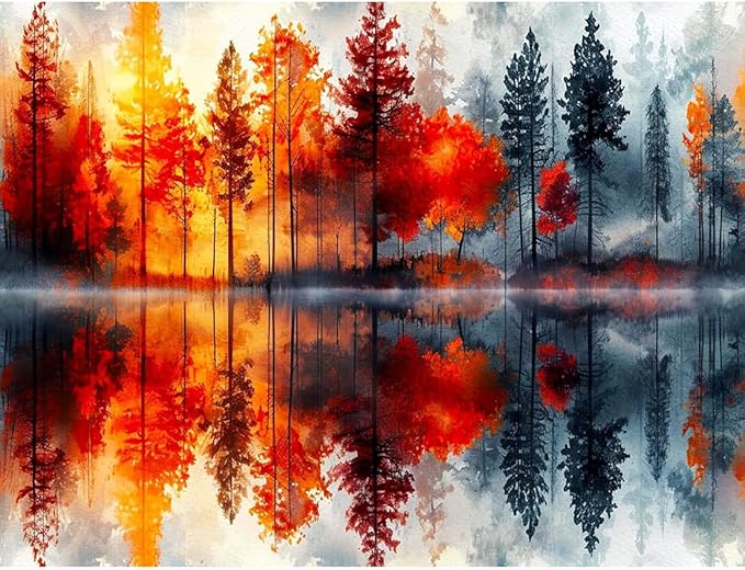 Stamped Cross Stitch Kits for Adults - Lake & Forest Reflection Embroidery Kits for Beginners Adults,11 CT Patterns Dimensions Counted Cross Stitch Kits for Adults Arts Craft 12x16 inch