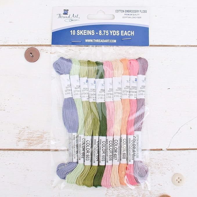 ThreadArt Premium Egyptian Long Fiber Cotton Embroidery Floss Thread Kit in Spring Flower Colors - Six Strand Set for Hand Embroidery, Friendship Bracelets, Cross stitch and Crafts