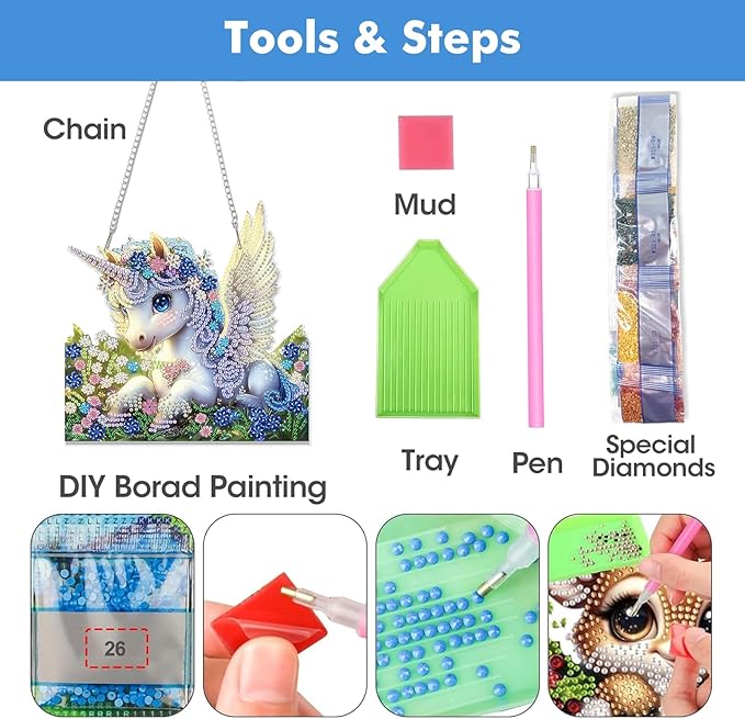 Miwixy Unicorn Hanging Diamond Art Kits for Adults,Flowers Special Shaped Crystal Christmas Diamond Painting Ornament Kit DIY Double-Sided Pattern Window Pendant Gem Art Kit for Home Wall Decor