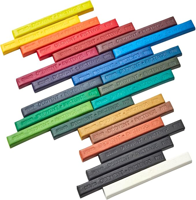Derwent Inktense Blocks 24 Tin, Set of 24, 8mm Block, Soft Texture, Watersoluble, Ideal for Watercolor, Drawing, Coloring, Crafts and Painting on Paper and Fabric, Professional Quality (2300443)