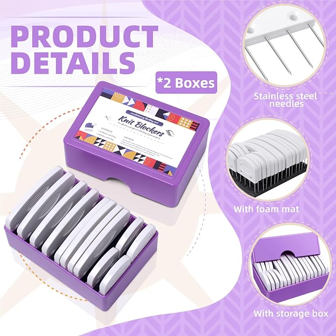 Opstin 2 Boxes Knit Blocking Pins Kit for Knitting & Crochet Projects, Knit Blockers, Blocking Combs,Knitting Block Pins for Blocking Mats, Crochet Blocking Pin