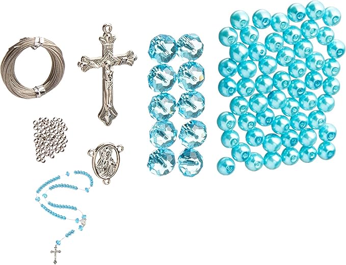 Linpeng Rosary Prayer Making Kit, DIY Necklace Supplies, First Communion Gift, Turquoise Blue, 1 Kit