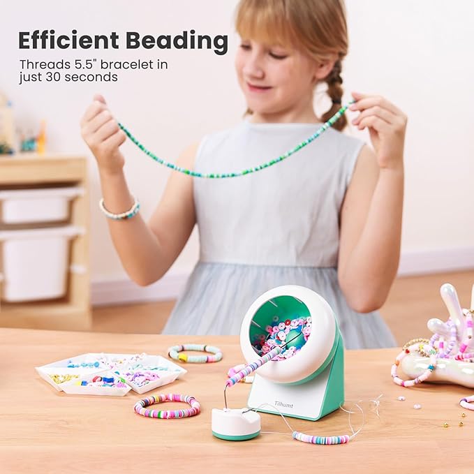 Tilhumt Clay Bead Spinner, Electric Bead Spinner for Jewelry Making, Friendship Bracelets Maker with Needle and Elastic String, Gift for Patent Design, Green (Beads Not Included)