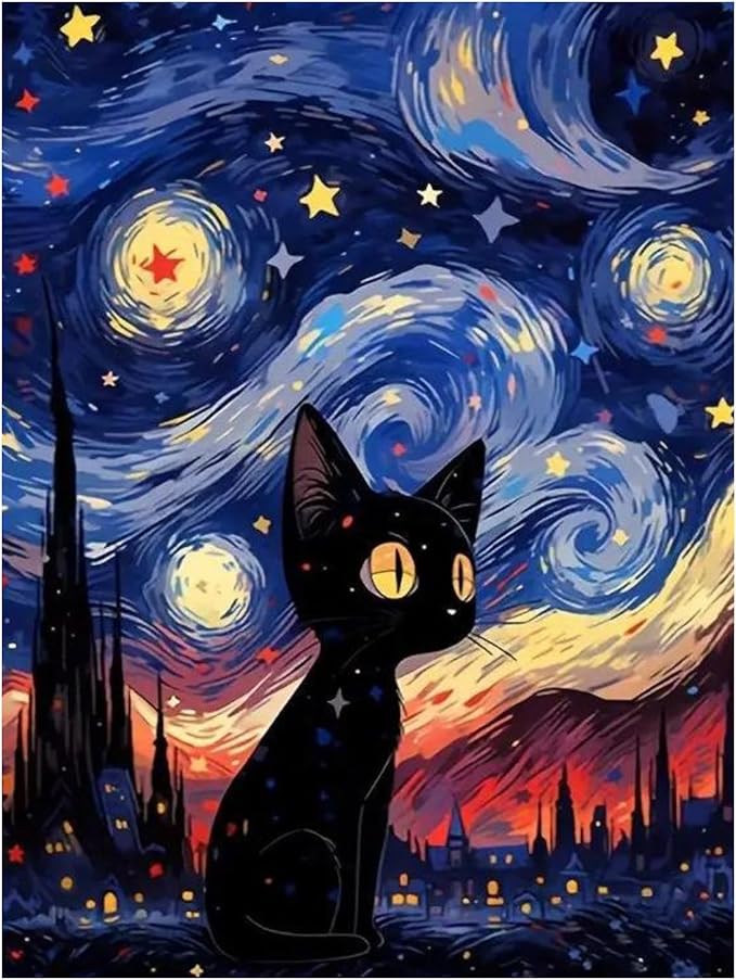 Reivworl Cat Diamond Art Kits for Adults, Cat Diamond Painting Kits, Gem Art Kit for Gifts and Home Interior Decor 12x16 Inch