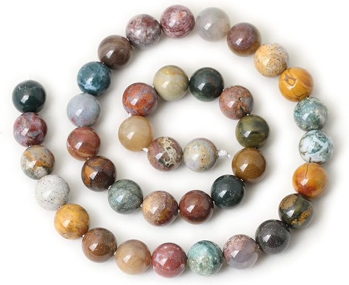 35PCS 10mm Natural Marine Agate Round Loose Beads for Jewelry Making DIY Findings 1 Strand 15"