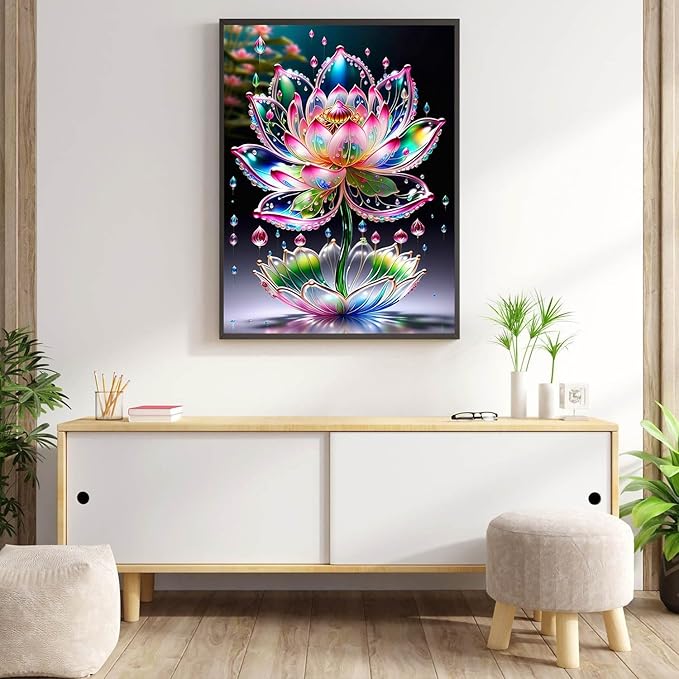 Lotus Diamond Painting Kits for Adults Beginners - Lotus Flowers Diamond Art Kits for Adults, Full Drill DIY 5D Diamond Painting Flowers Gem Art Crafts Kits for Home Wall Decor 12x16 in