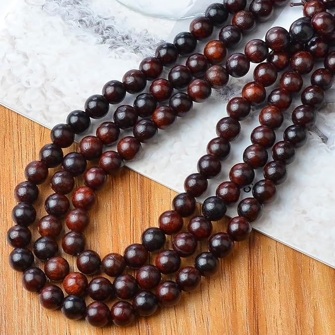 8mm Massive Beads Natural Wooden Round Loose Beads Jewelry Making with Thread 200 PCS(Blood Sandalwood, 8mm)