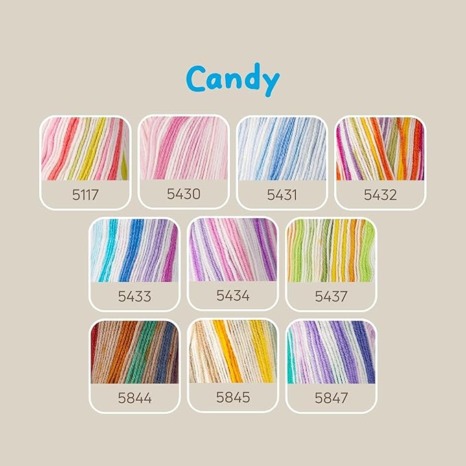 Sensy Candy Yarn - 5 Skeins, 3.5 oz, 251 Yards, Multicolor for Crocheting and Knitting, Light Gauge 3