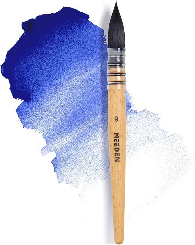 MEEDEN Watercolor Brushes Professional - Synthetic Squirrel Hair Artist Paint Brushes Set with Beech Wood Handle Great for Artists Hobbyists Size 9