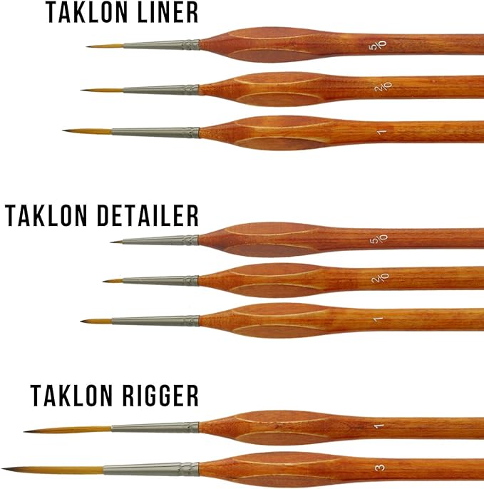 U.S. Art Supply 8 Piece Taklon Detail and Liner Artist Brush Set with Wood Comfort Grip Handles - Art, Detailing, Acrylic, Oil, Watercolor
