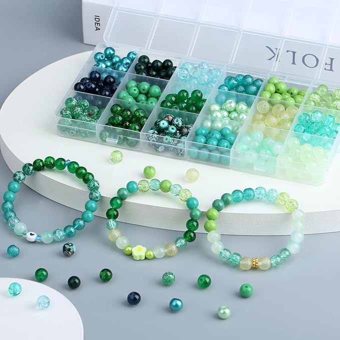 DUQGUHO St Patricks Day Beads for Jewelry Making, 8mm Green Glass Beads for Bracelet, Green Bead for Beaded Plants Necklace Crafts DIY 360PCS