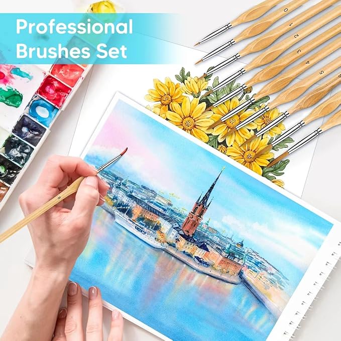 Miniature Paint Brushes, 10PC Fine Detail Paint Brush Set, Small Painting Brushes for Art, Crafts, Acrylic, Watercolor, Oil, Model, Face, Paint by Number, Figurine-Wood