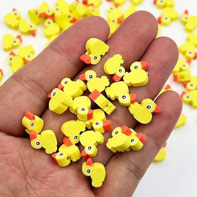 100Pcs Polymer Clay Dessert Ice Cream Lollipop Candy Loose Spacer Beads, Mixed Color Cute Beads Charms for DIY Hair Clip Necklace Bracelet Jewelry Earring Handmade Craft Making Supplie (Yellow Duck)