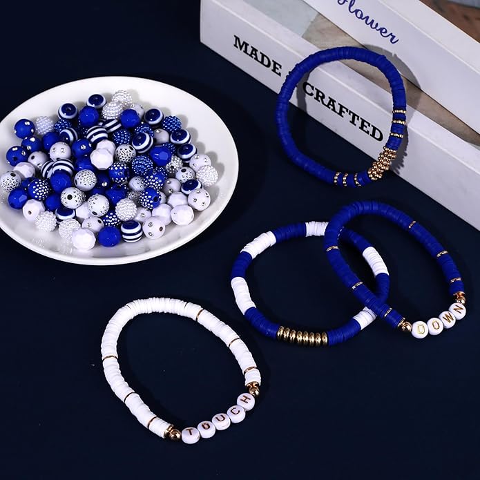 2200PCS+ Game Day Beads Charms for Bracelet Making Polymer Clay Beads Crystal Pearl Letter Gold Spacer Beads Football Charms for Game Day Bracelet Necklace Making DIY Crafts