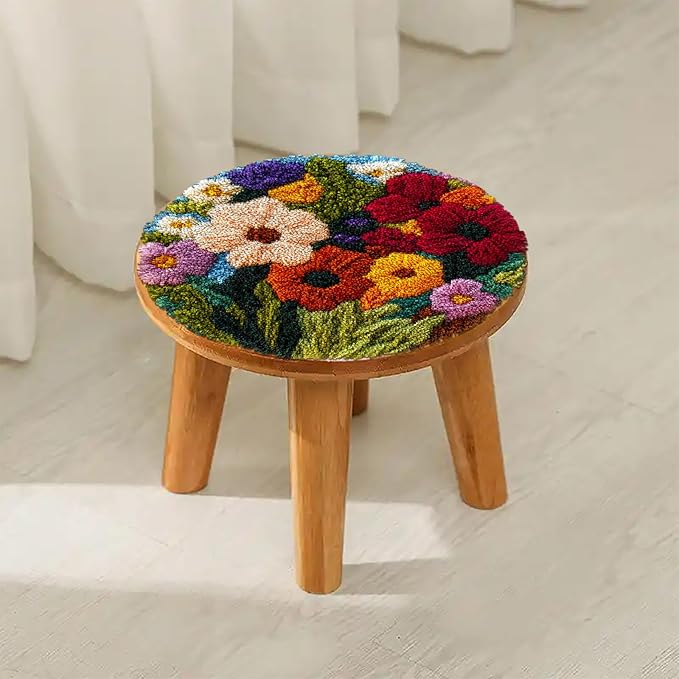 Latch Hook Rug Kit Abstract Cute Wild Flower Easy for Beginners Round Shape Carpet Crochet Yarn Craft Mini Rug DIY Hook and Latch Little Tapestry for Home Decor 30x30cm