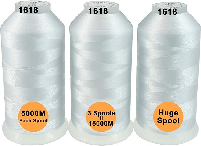 New brothreads - 40 Options- Various Assorted Color Packs of Polyester Embroidery Machine Thread Huge Spool 5000M for All Embroidery Machines -3xWhite