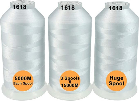 New brothreads - 40 Options- Various Assorted Color Packs of Polyester Embroidery Machine Thread Huge Spool 5000M for All Embroidery Machines -3xWhite