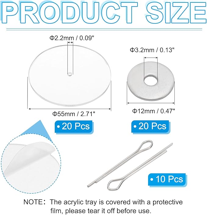 PATIKIL 55mm Doll Joints, 10 Set Removable Cotter Pin Joints Connector and Acrylic Tray for Bear Limbs Making Head Joints DIY Crafts Accessories