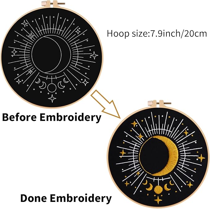 Louise Maelys Tarot Embroidery Kits for Beginners with Moon Pattern,Adults Starter Cross Stitch Kit DIY Needlepoint