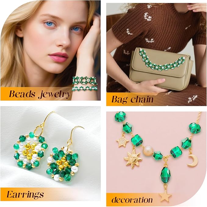 1500 Pcs Crystal Glass Beads for Jewelry Making – 12 Styles Bicone, Rondelle, Cube, Teardrop & 3mm Spacer Beads, DIY Bracelet Necklace Earring Craft Kit(Malachite Green)