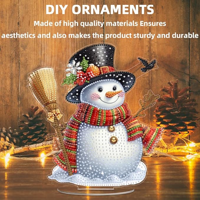 LAKEQUILL Christmas Diamond Painting Kits, Tabletop Ornament, Stand Up Diamond Art Desktop Kits for Home Office Decor, New Year Gift - Xmas Snowman