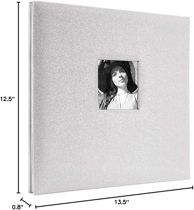 MCS Expandable 10-Page Glitter Scrapbook Album with Photo Opening Cover and 12 x 12 Inch Pages, 13.5 x 12.5 Inch, Off White
