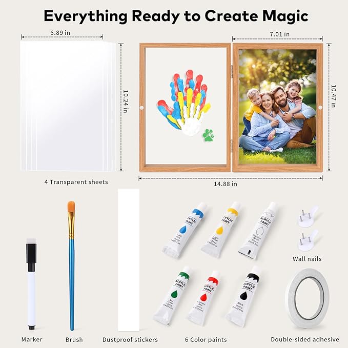 omrhvi family handprint kit, diy craft keepsake, hand print photo frame, family gifts for new mom, new baby, new parents, grandparents, mother's day, father's day, adoption day, anniversary
