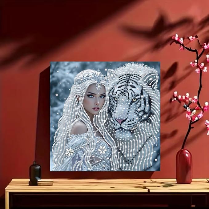 GEMFAMILY Animal Diamond Art Kits for Adults Beginner,Special Shape Diamond Painting Kits for Queen Tiger,DIY Crystal Rhinestones Painting for Home Wall Decor 11.8 x 11.8 Inch