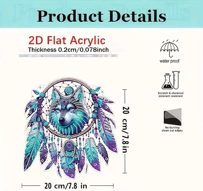 ARPADAMO Hanging Diamonds Art kit for Adult,DIY Wolf Head Pendant Diamonds Painting Art Kit, 7.8x7.8 inch Acrylic Diamonds Painting Board Kit Ornament, Special Crystal Diamond Hanging Ornament