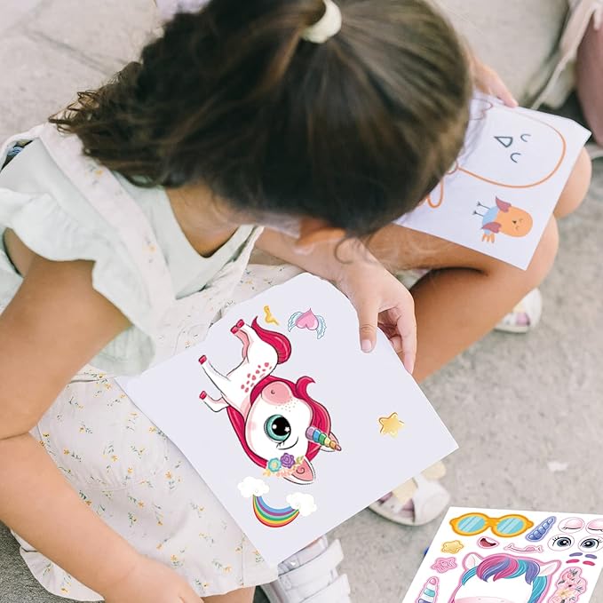 24 sheets 8.27''×5.9'' make your own unicorns stickers for kids toddlers, make a face stickers for kids party favors activities