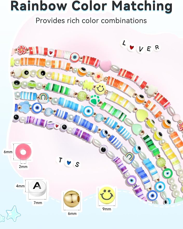 ARTDOT 5342 PCS Clay Beads for Friendship Bracelets Making Kit, 24 Rainbow Colors Jewelry Making Supplies Heishi Beads with Elastic String and Organizer Gifts