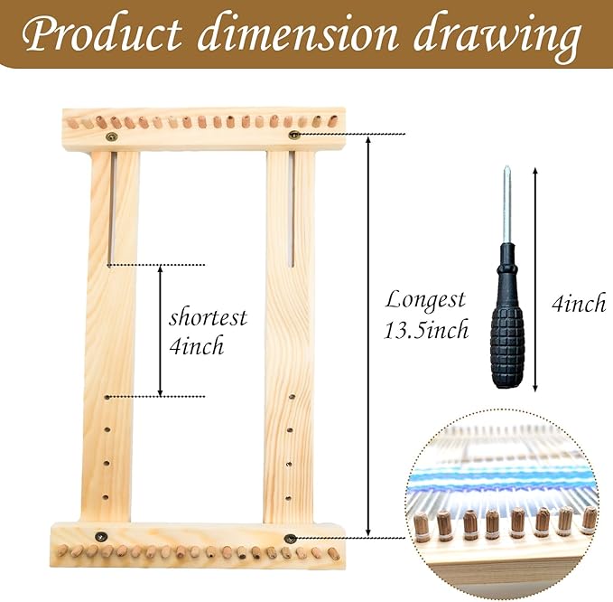Luxiys Adjustable Tapestry Weaving Loom, Weaving Loom Kit, Wooden Weaving Kit, Small Expandable 3.5in to 11.8in, Great Knitting Looms for Beginners