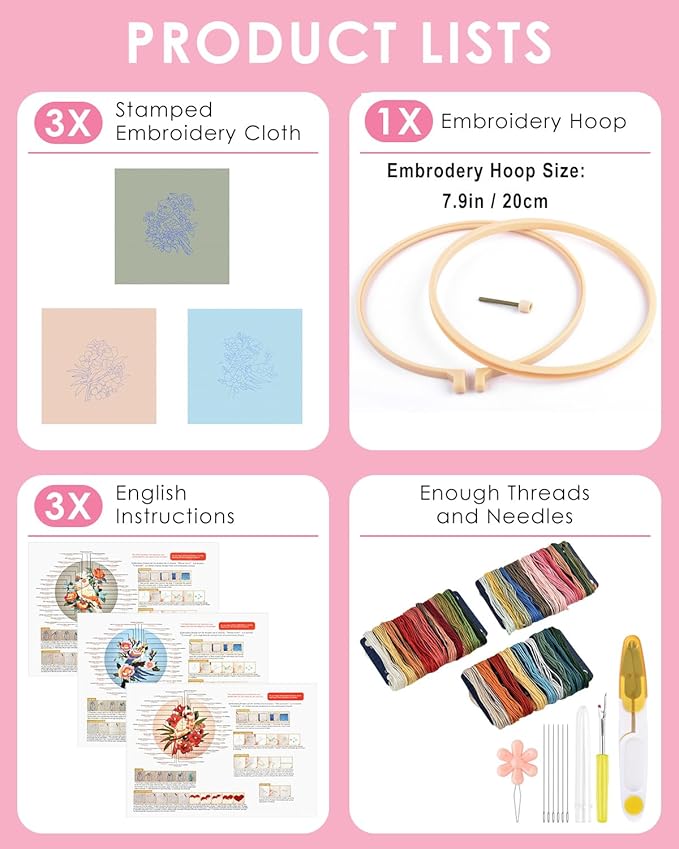 TINDTOP Embroidery Kit for Adult Beginners, Parrot Embroidery Stitch Practice kit Include Embroidery Cloth Hoops Threads for Craft Lover Hand Stitch