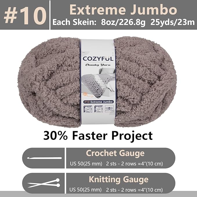 Chunky Yarn for Hand Knitting - #10 Chunky Chenille Yarn, Jumbo Big Thick Chunky Yarns for Crocheting, Super Bulky Chunky Knit Blanket Yarns, 8 Skein (25 yds 8 oz Each Skein), Sand