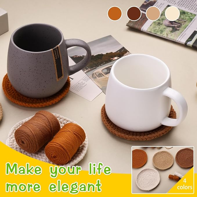 UzecPk Crochet Kit for Beginners, Crochet Kit, 4 Pcs Crochet Coasters Kits with Crochet Yarn, Crochet Hook, Step-by-Step Instructions Video, Crochet Supplies Set Craft Kits for Adults