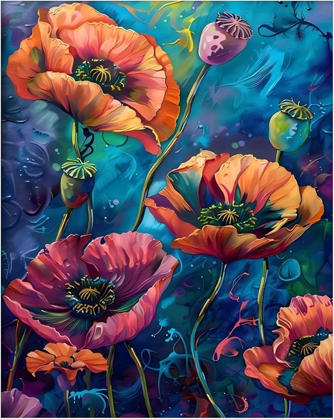xcemhil Paint by Numbers Kit for Adults, Paint by Number Colorful Flowers, Abstract Flowers Paint by Numbers Kit for Adults Beginner for Gift and Home Wall Decor 16x20 Inch