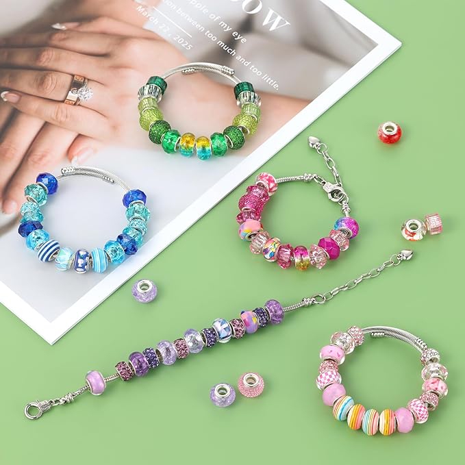 240 Pcs Large Hole Beads, Funtopia 40 Grids Rainbow European Beads for Crafts, Colorful Spacer Bead for Jewelry Making, DIY Charm Bracelets Necklaces Pens and Decorative Crafts, for Girls and Adults