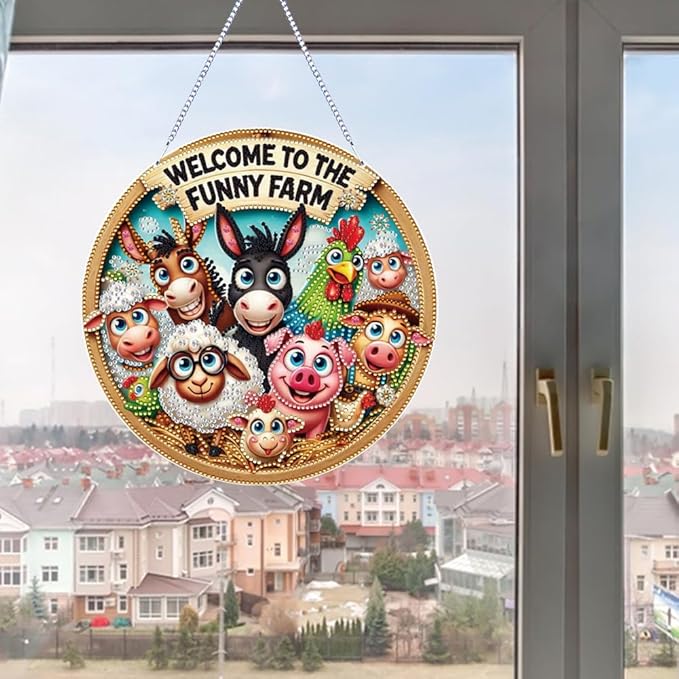 POETRYDRAW DIY Hanging Diamond Art Pendant Kit Animals, Special Crystal Diamonds Painting Ornament for Adults, 5D Diamond Art Suncatchers Double Sided Board Gem Painting Box Kit