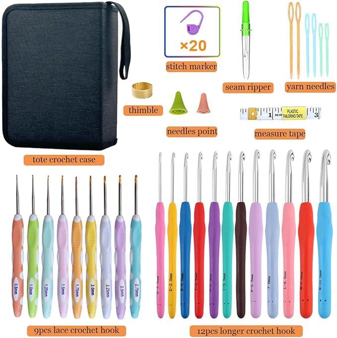 Mdoker 21 Sizes Crochet Hooks Set,Ergonomic Crochet Hook with Case for Arthritic Hands,Complete Crochet Set for Beginners & Crochet Lovers(0.8mm-10mm)