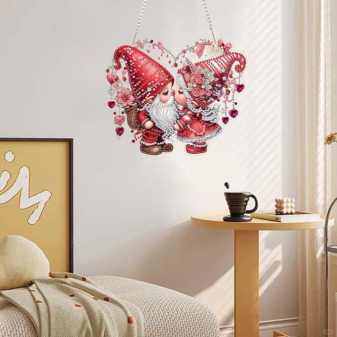 LILEIDECO DIY Valentine’s Day Diamond Art Painting Kits Special Shape Rhinestone Window Pendants Hanging Home Garden Wall Double-Sided Pattern (Single Side Point Drill)- Love Gnomes