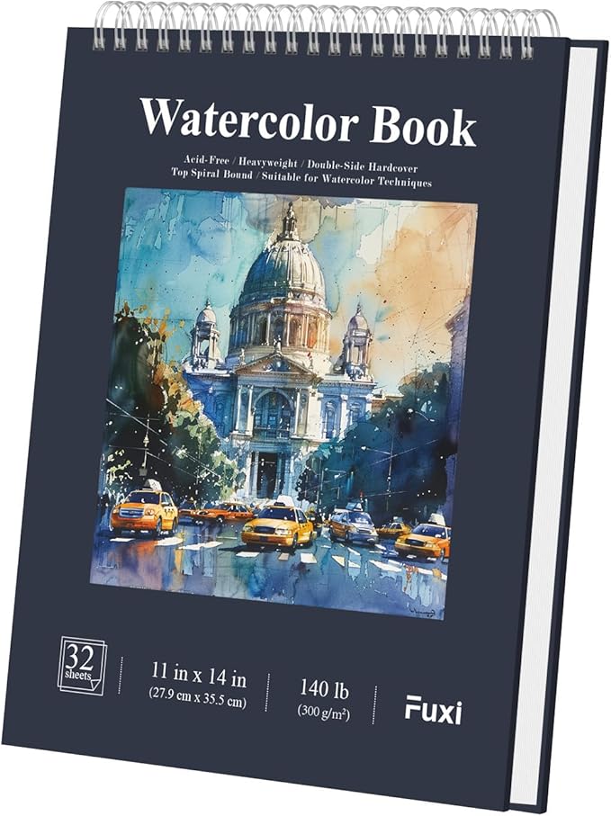 fuxi water color paper 11x14, large watercolor paper 140 lb cold press, 32 sheets (64 pages) watercolor notebook, water color sketchbbooks for adults art spplies.