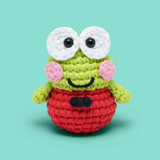 The Woobles Hello Kitty Crochet Kit - Beginners Wooble Crochet Animal Kit Crafts with Easy Peasy Yarn as seen on Shark Tank - with Step-by-Step Video Tutorials (Keroppi)