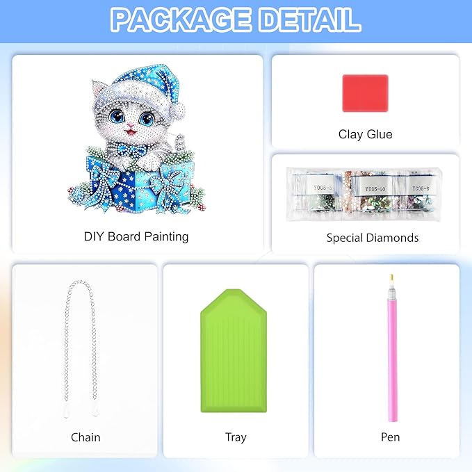 QENSPE Cute Cat Diamond Art Hanging Kits for Adults, 5D Special Shape Diamond Paingting Ornaments Kits with Chain, DIY Christmas Crystal Window Pendants for Home Wall Decor Double Sided 8X8 inch