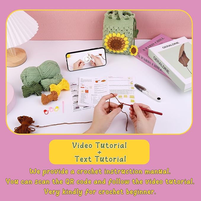 Pnytty Crochet Kit for Beginners Phone Bag Beginners Crochet Kit, Crochet Craft Starters Kits for Adults with Easy Step-by-Step Video Tutorials