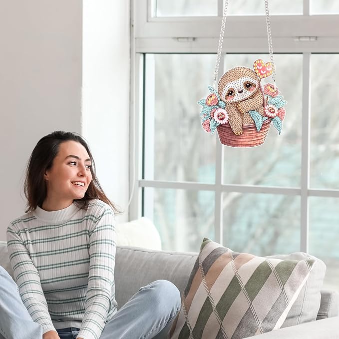 AiYuanzsh Diamond Painting Hanging Pendant Kit - Animal Sloth 5D Diamond Painting Kits for Adults - Crystal Rhinestones Diamond Art Pendant for Door Wall Window Home Decor