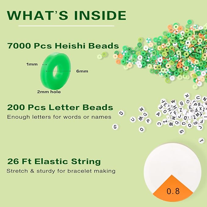ADIIL 7200pcs Clay Beads Bracelet Making Kit, 6mm Polymer Heishi Beads for Jewelry Making, Friendship Bracelet Kit Birthday Gift for Adults Green Orange