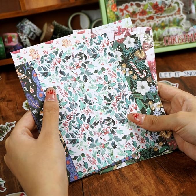 Diuhofart Christmas Scrapbook Kit for Adults, Scrapbooking Supplies Kit for Bullet Journal, Junk Journals, Journaling Stationery, DIY Craft Arts Gift for Women