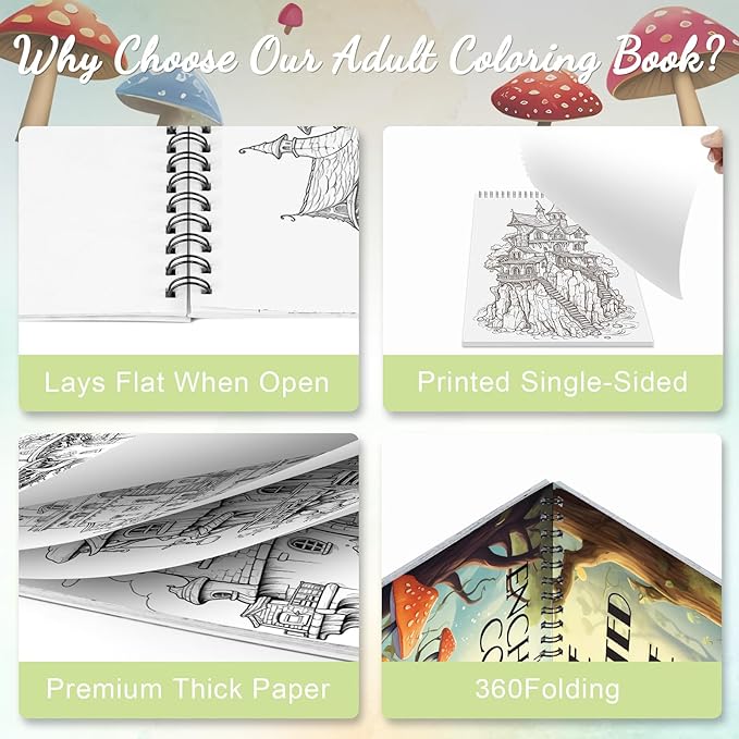 Adult Coloring Book for Women Relaxation, Adult Coloring Book Spiral Bound, One Sided Design 30 Premium Quality Thick Paper (No Bleed), Mindfulness Gifts for Women to Relieve Anxiety