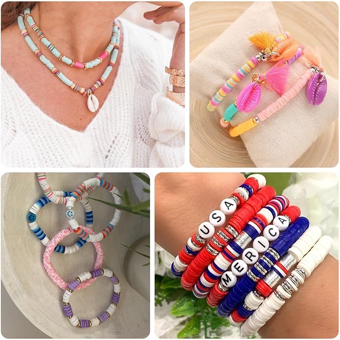 19000pcs 50 Strands Clay Bead Bracelet Kit, 6mm Flat Round Polymer Clay Beads Spacer Heishi Beads for Jewelry Making Earring Necklace